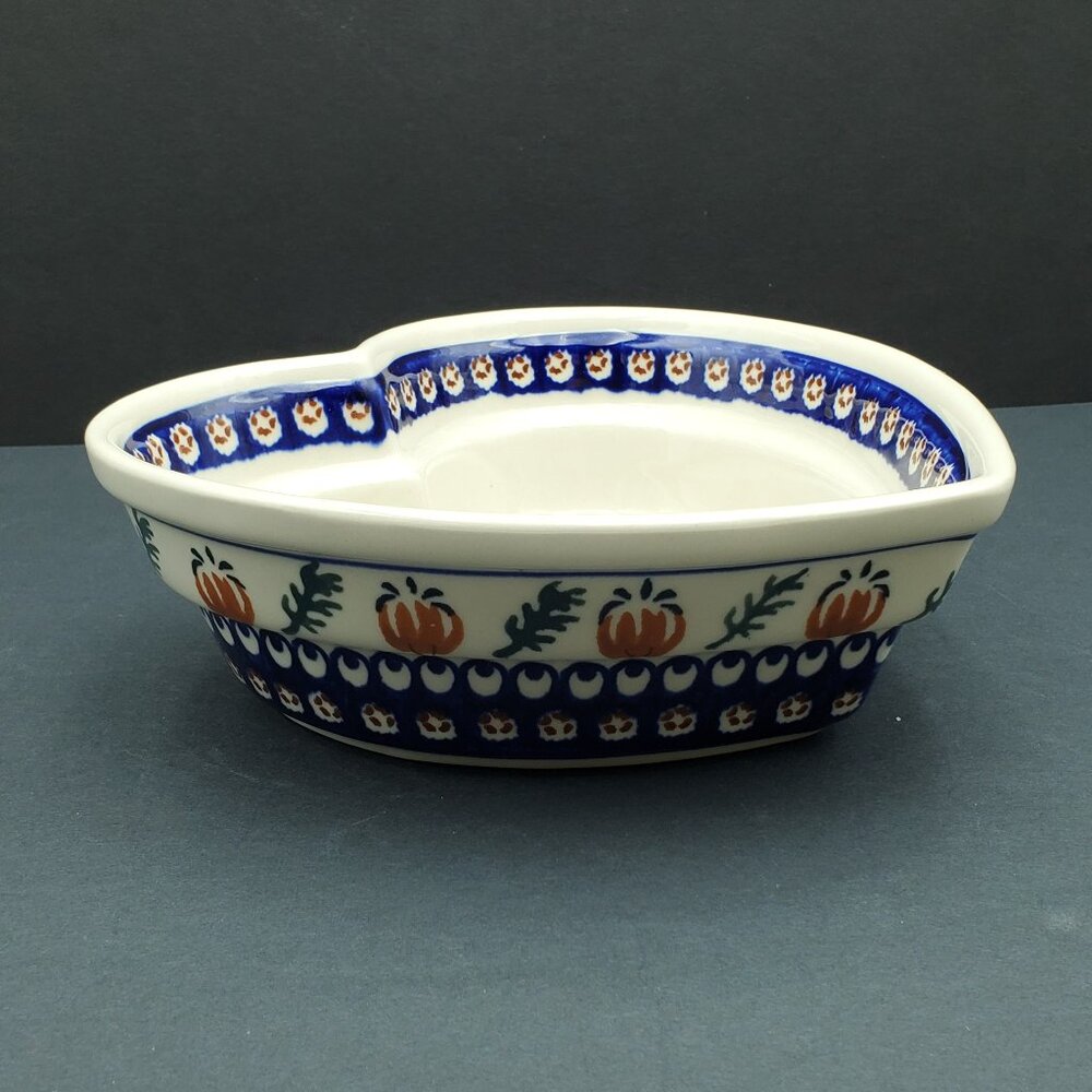 Polish Pottery Pumpkin Heart Shaped Bowl Boleslawiec 8.5" Dish Made in Poland